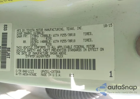 2016 Toyota Tundra Sr 4.6L V8 из США, поврежденный, VIN 5TFRM5F16GX097859